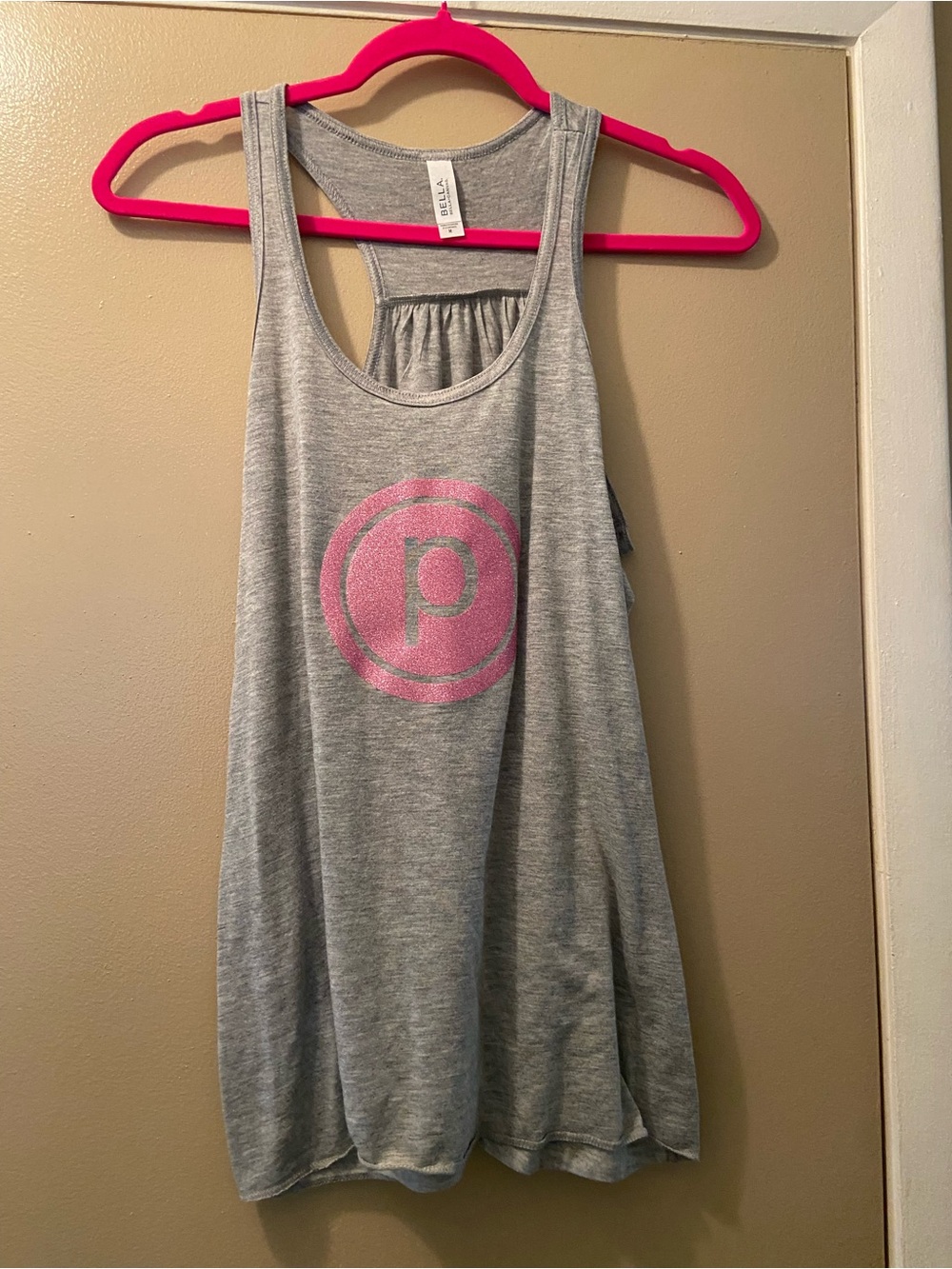 Bella Pure Barre Gray Racerback Tank with Pink Logo! Medium! NWOT!